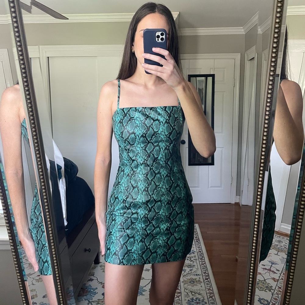 Tiger Mist Green Spaghetti Strap Sheath Mini